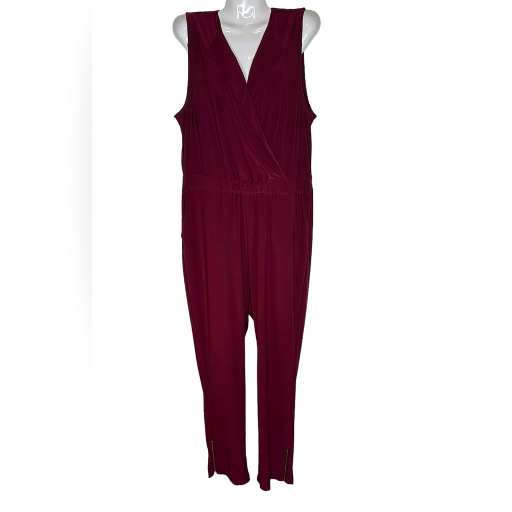 Nina Leonard Tailored V-neck Sleeveless Defined Elastic Waist Jumpsuit Sz XL
